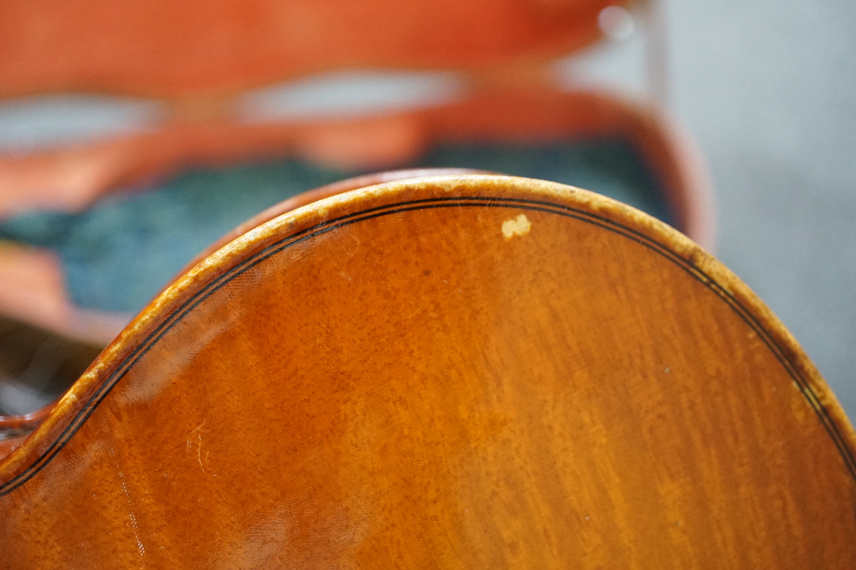A 19th century violin with silver mounted bow and case, back measures 36cm CITES Submission reference JX7RJU7S